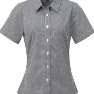 Women's Microcheck Gingham Short Sleeve Cotton Dress Shirt
