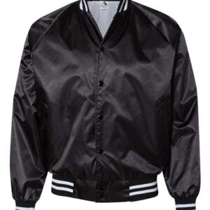 Unisex Satin Baseball Jacket Striped Trim